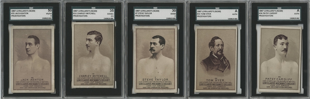 1887 N269 Lorillards Mechanics Delight "Prizefighters" SGC-Graded Collection (5 Different)